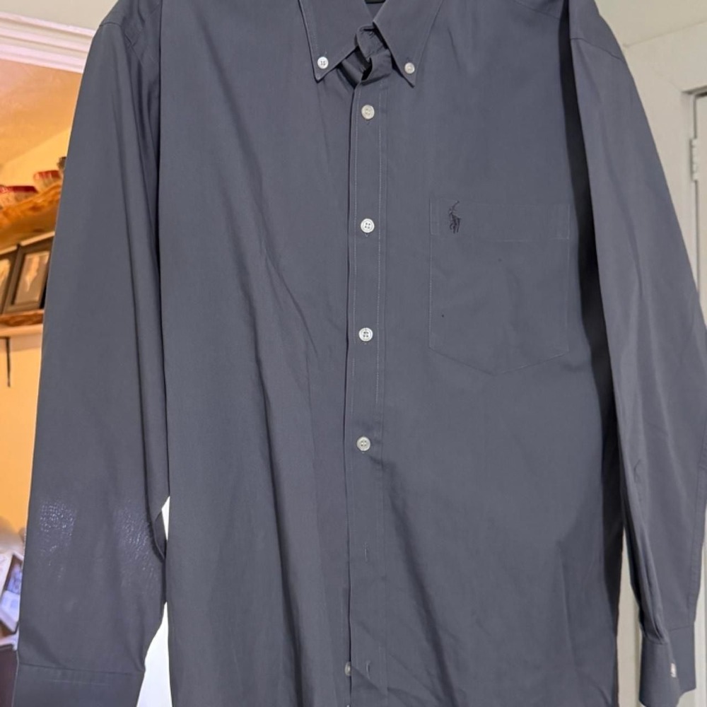 Ralph Lauren Men's Slate Gray Wool Mohair Long Sleeve Button-Down Shirt 15½-33